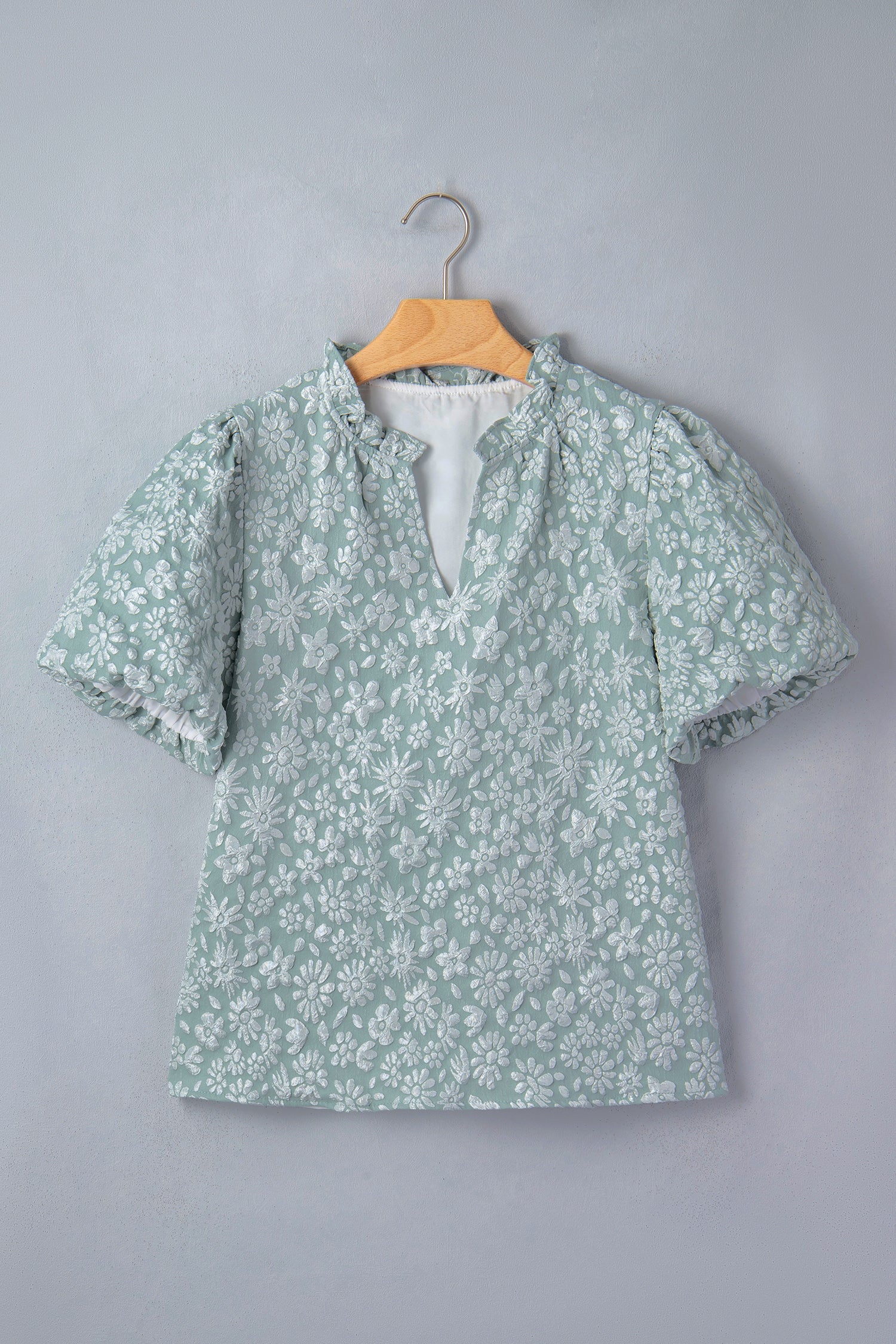 Floral Textured Jacquard Puff Sleeve Blouse