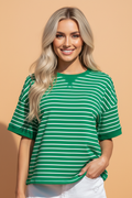 Stripe Ribbed Patchwork Short Sleeve Tee
