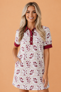 Floral Geometric Lace Trim Collared Mini Dress