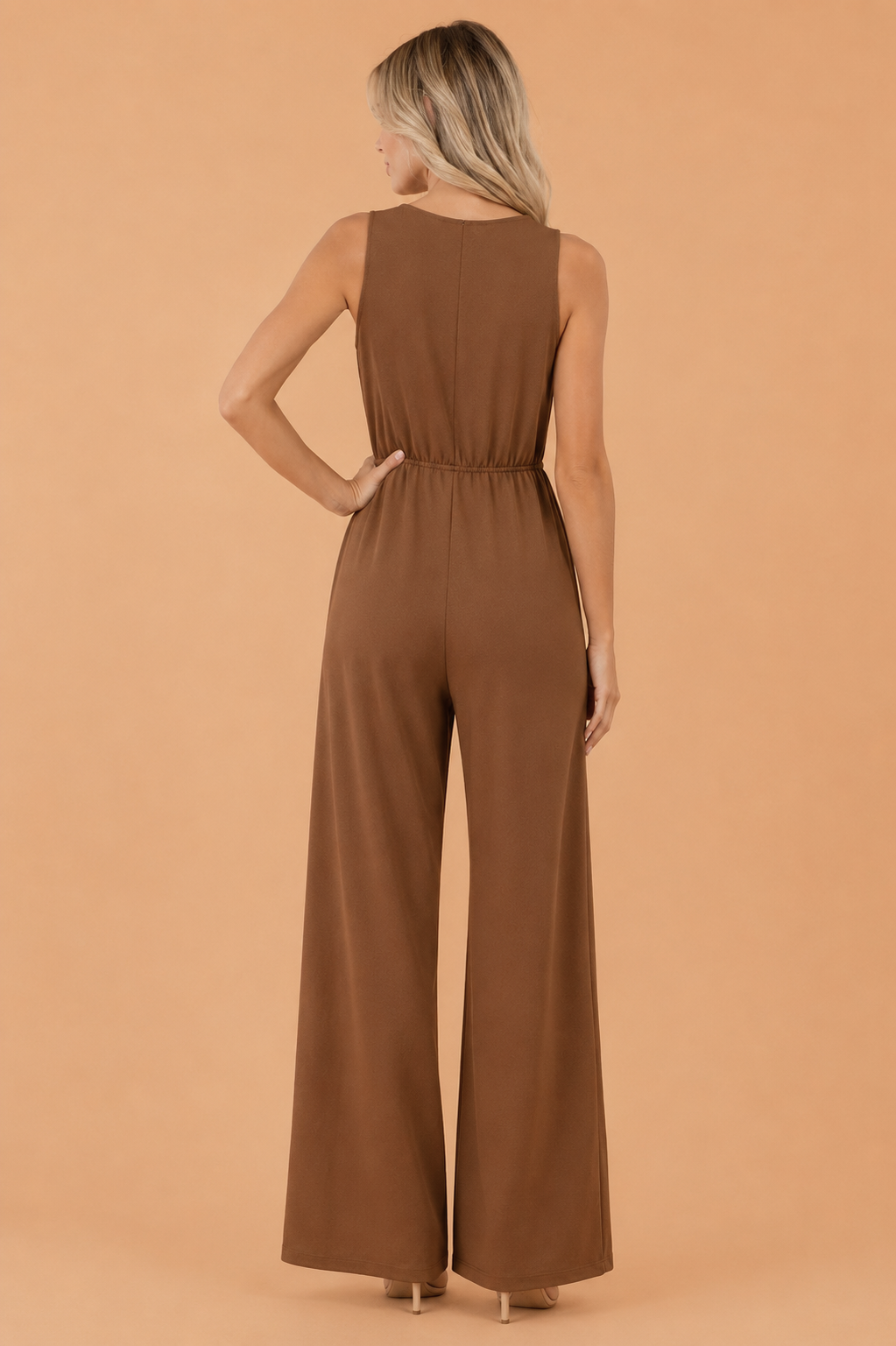 Solid Buckle Sash Sleeveless Loose Jumpsuit