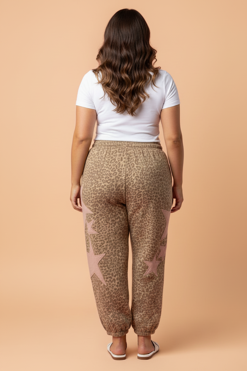 Plus Size Leopard Star Patch Jogger Pants