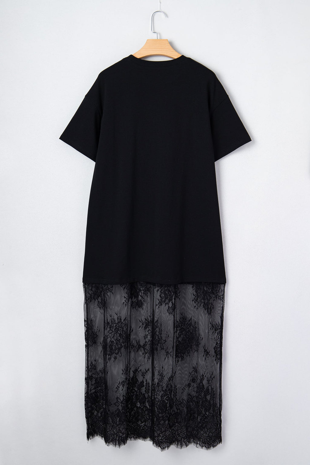 Solid Lace Patchwork Short Sleeve Maxi Dress