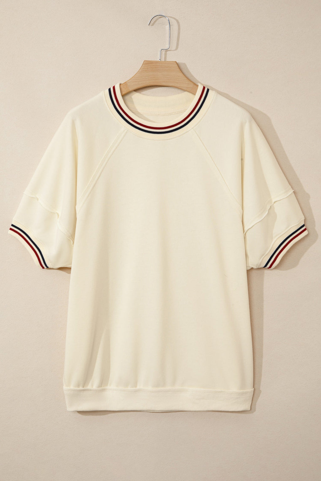 Varsity Stripe Cuffed Short Sleeve Tunic Top
