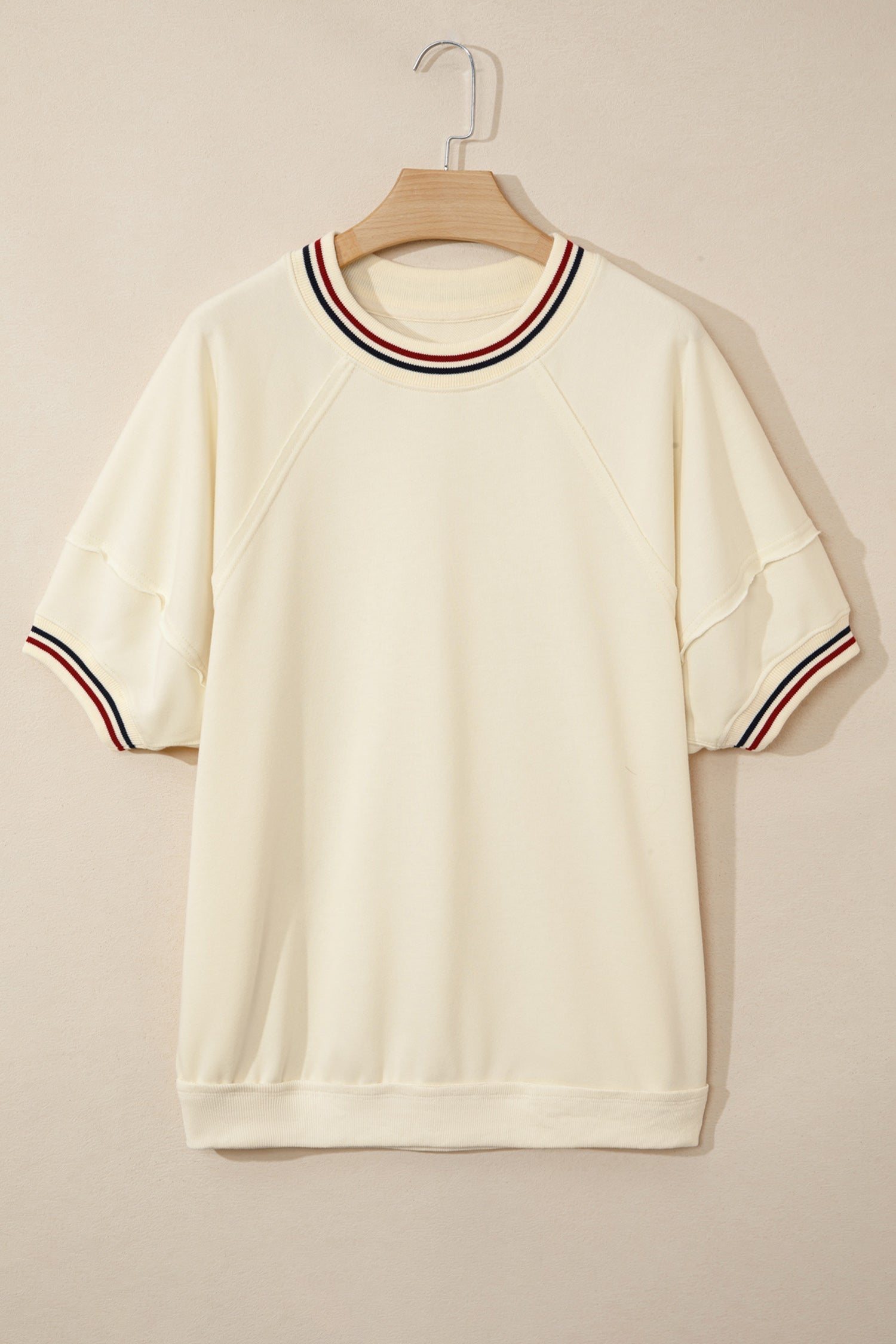 Varsity Stripe Cuffed Short Sleeve Tunic Top