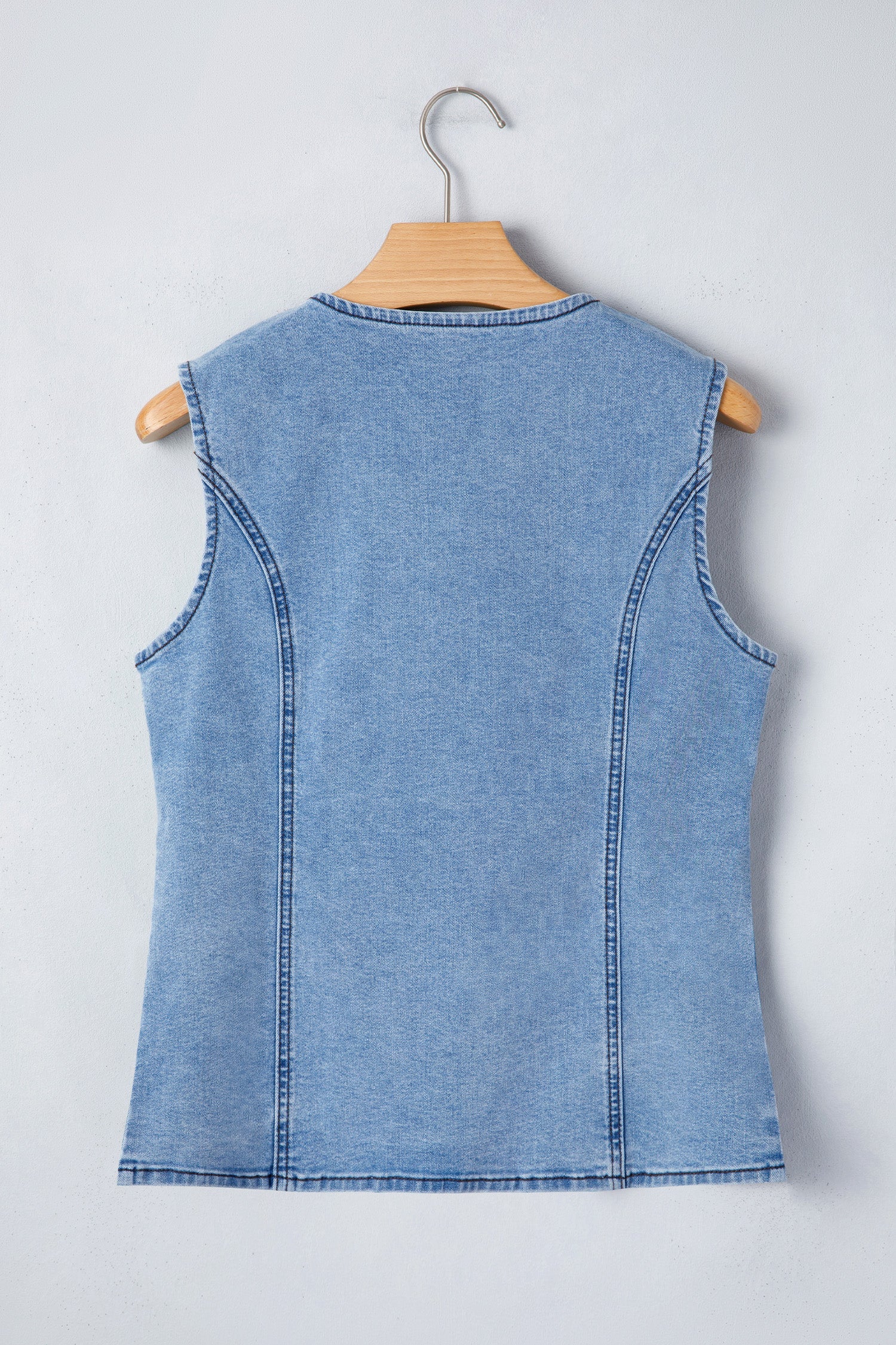 Solid Denim Buttoned Front Slit Vest