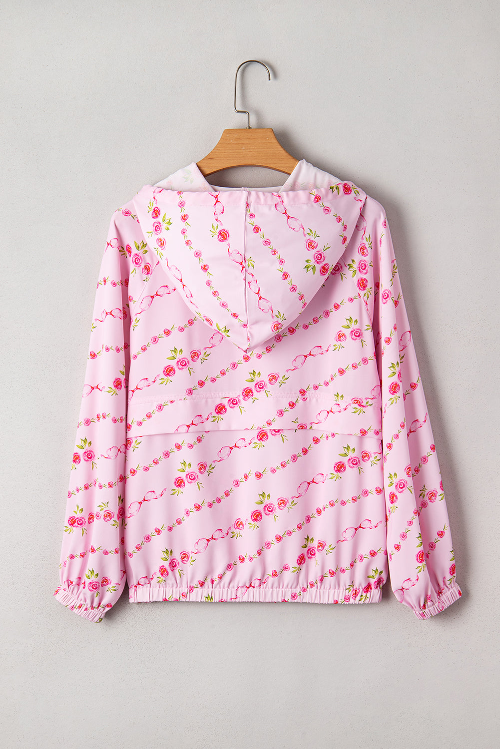 Floral Half Zip Kangaroo Pocket Drawstring Hoodie