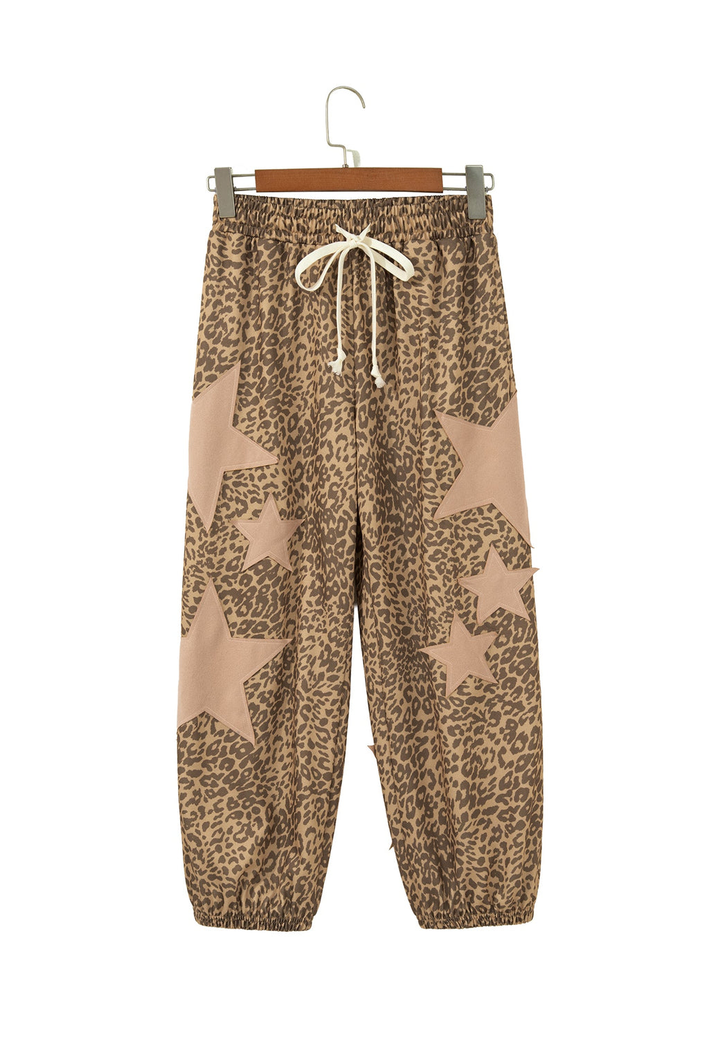 Leopard Star Patch Drawstring Jogger Pants