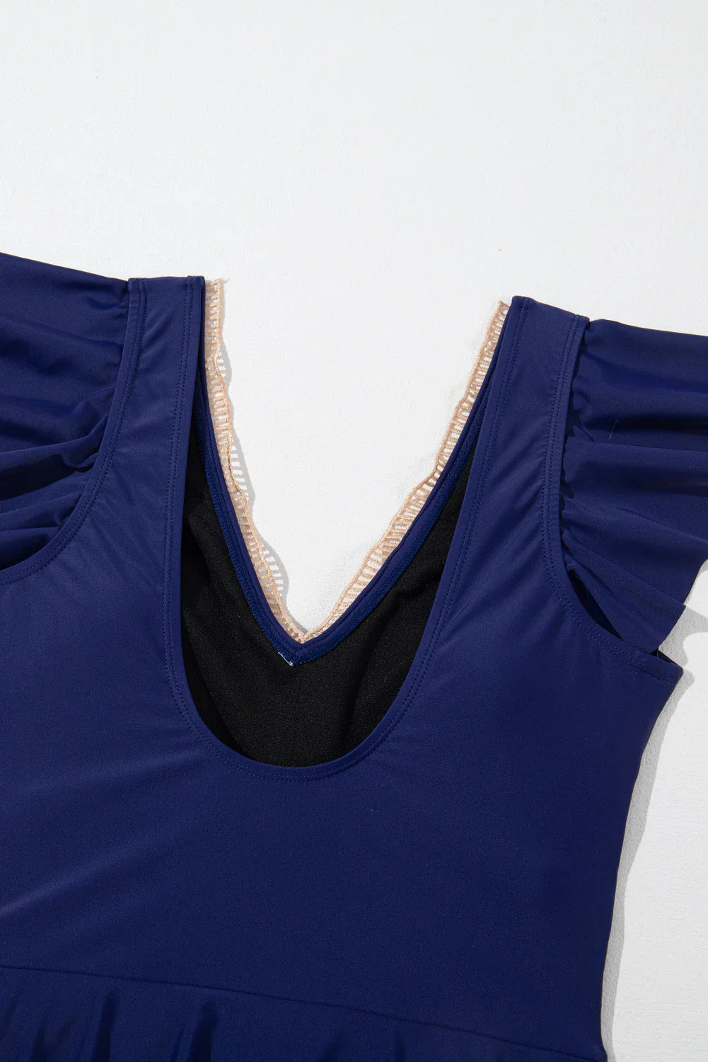 Ruffle Lace Trim V-Neck Short Sleeve Swim Dress
