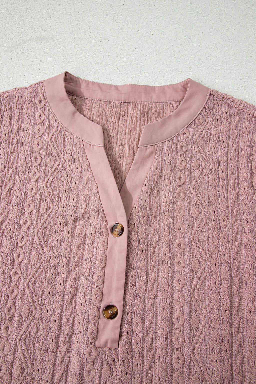 Eyelet Textured Half-Button Short Sleeve Blouse