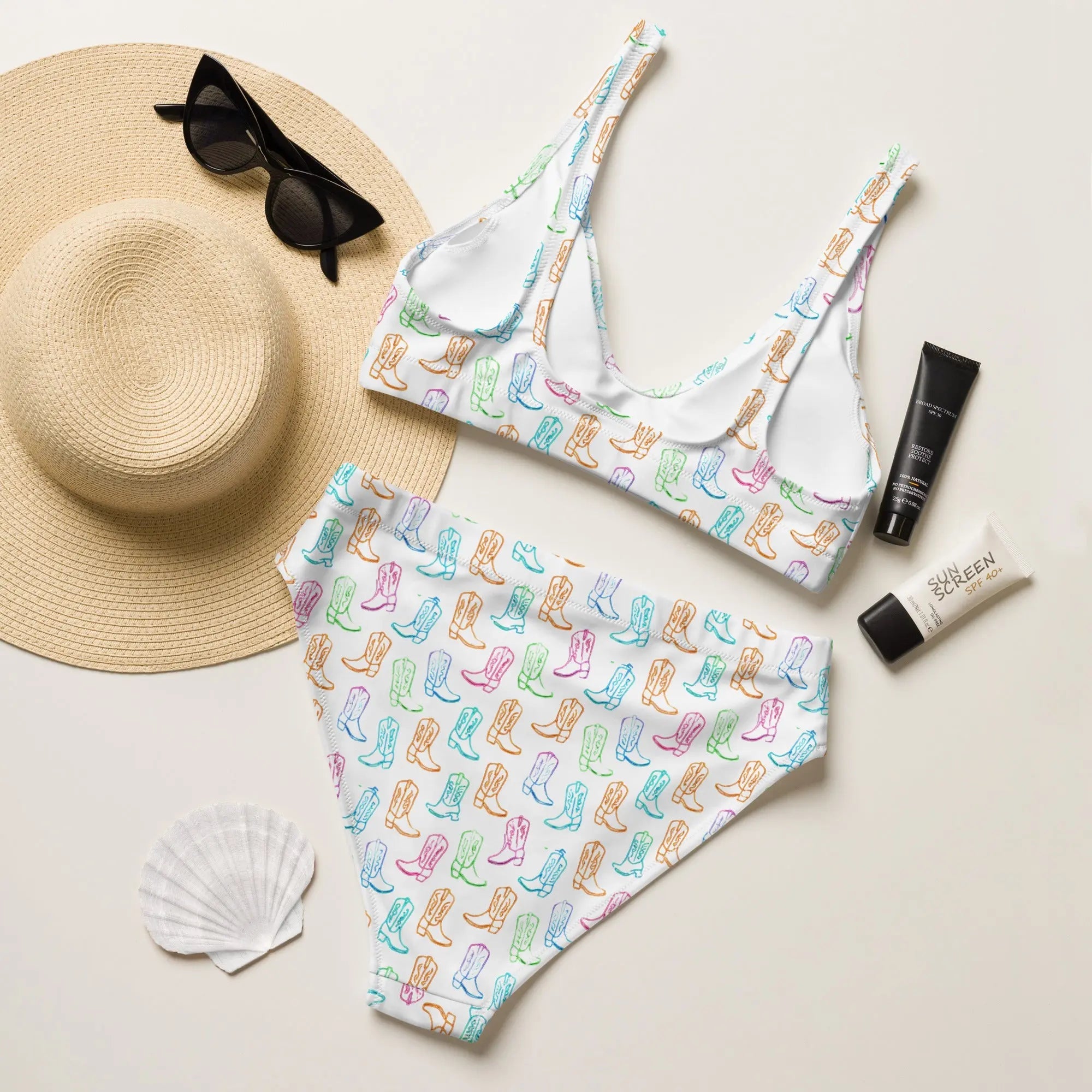 Watercolor Neon Boots High Waist Bikini