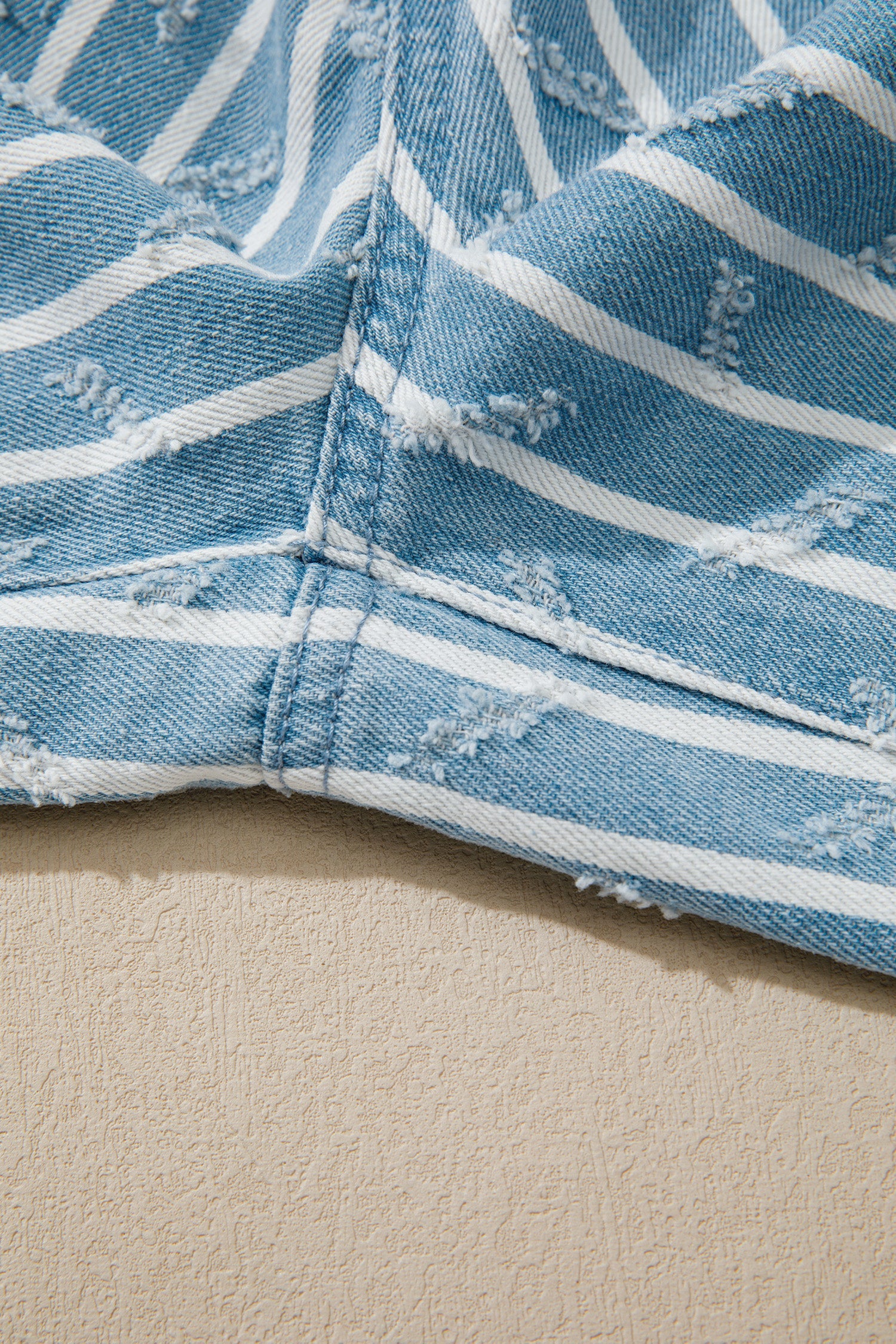 Stripe Distressed Denim Ruffle Wide Leg Overalls