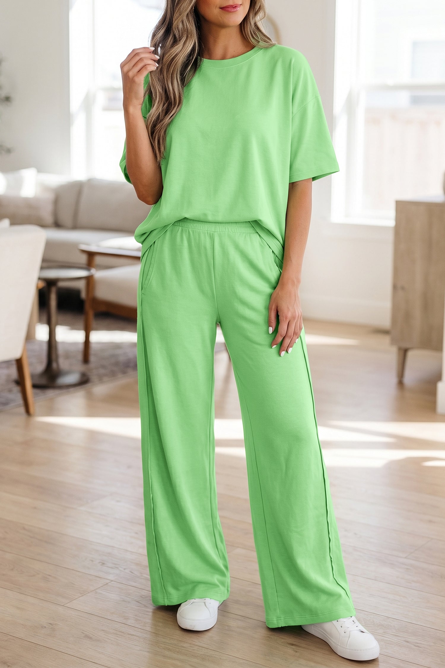 Solid Color Oversize Tee & Wide Leg Pants Set