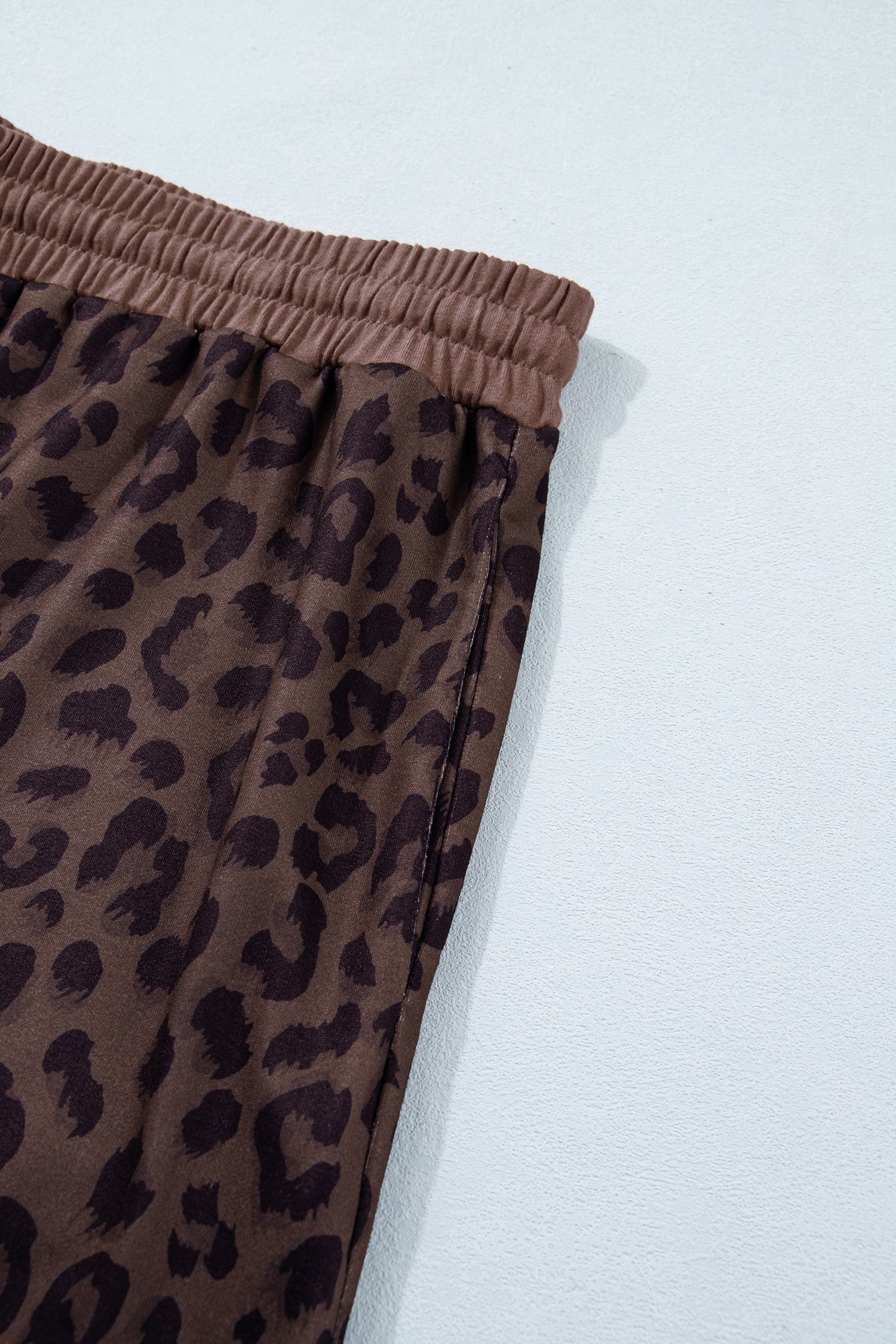 Plus Size Leopard Collared Top & Drawstring Shorts Set