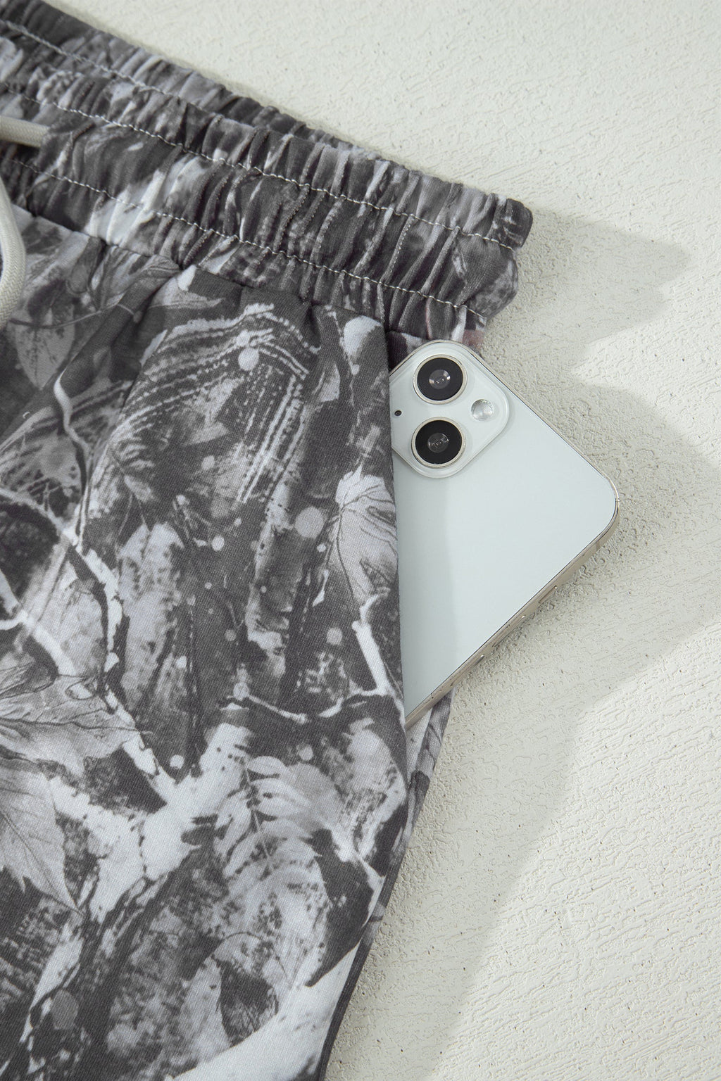 Camo Tie Elastic High Waist Shorts