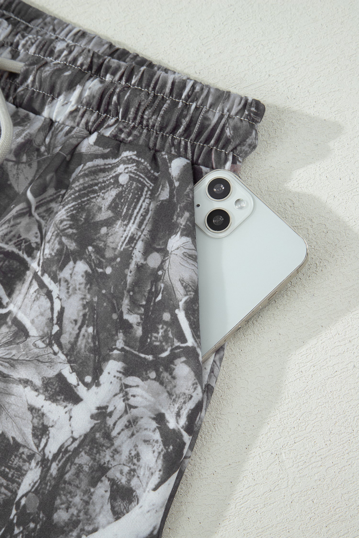 Camo Tie Elastic High Waist Shorts