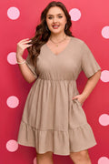 Plus Size Textured Ruffle Short Sleeve Dress