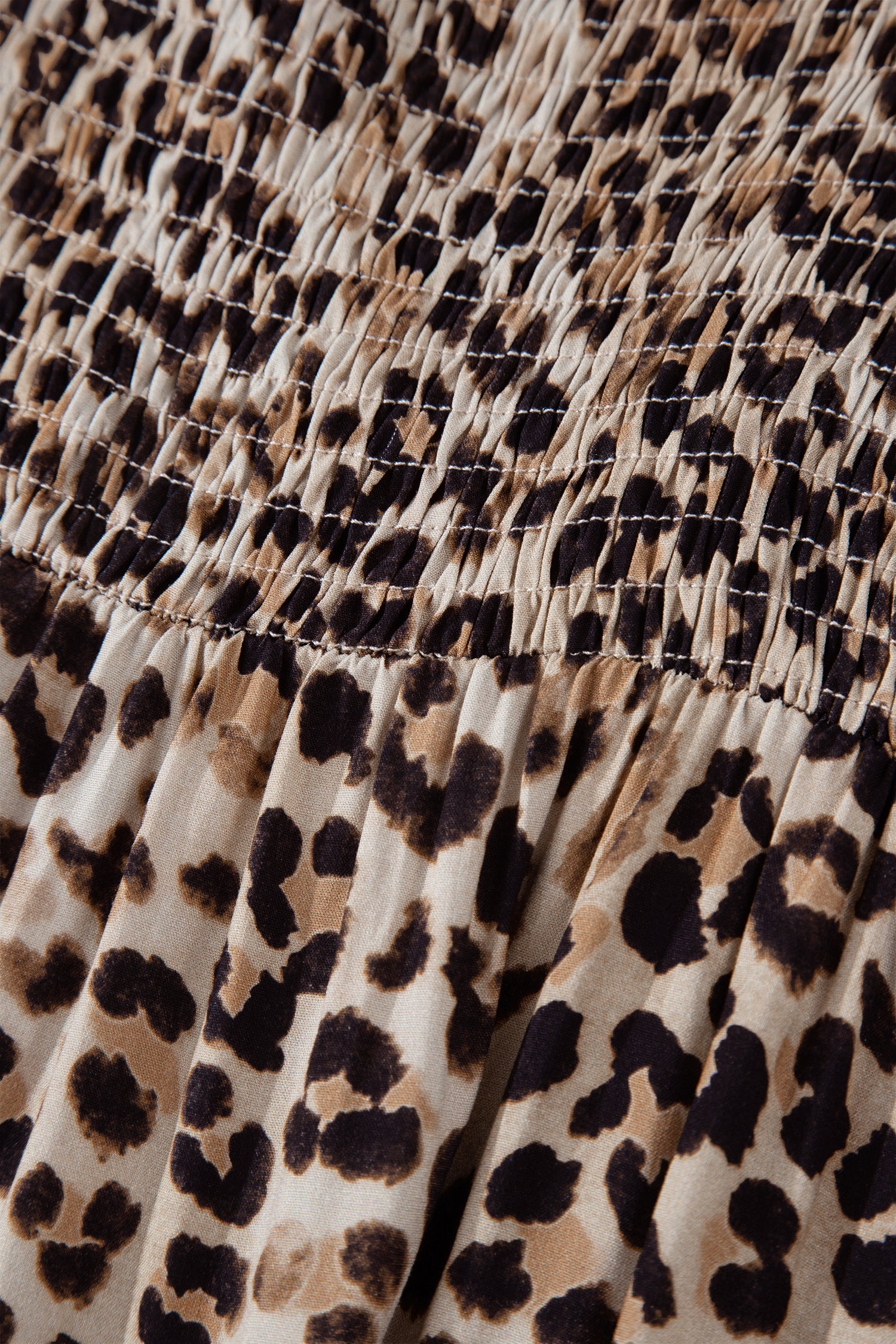Leopard Ruffle Straps Smocked Tiered Maxi Dress