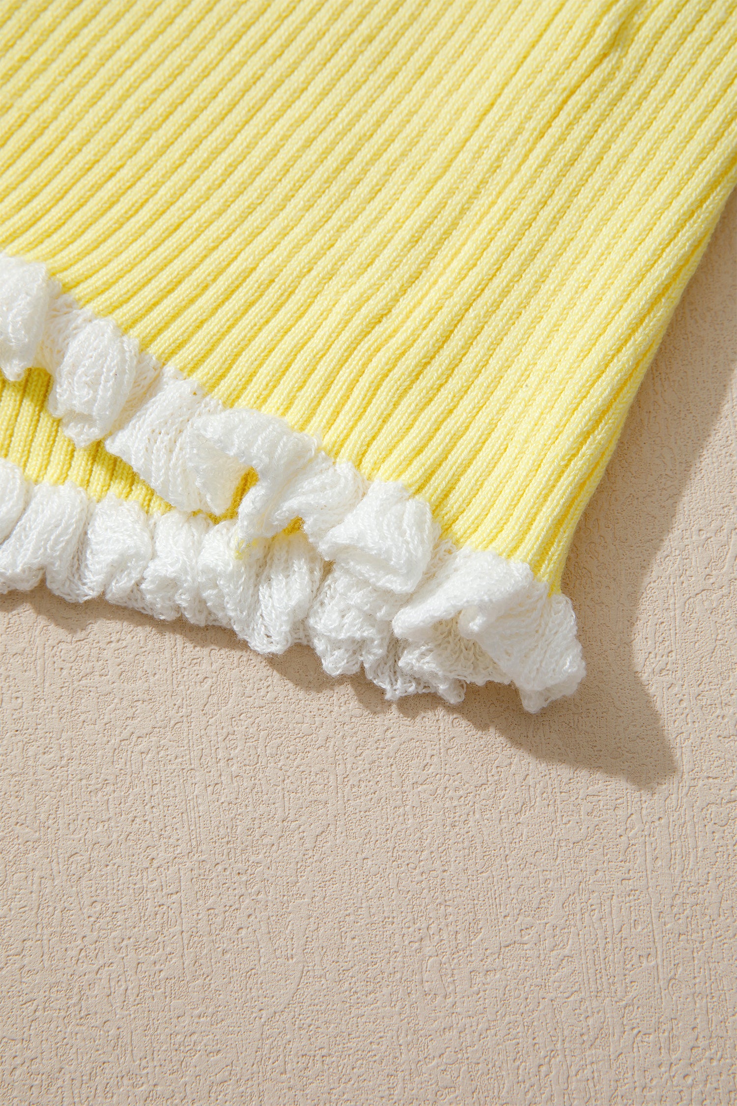 Solid Ribbed Frilled Short Sleeve Sweater Cardigan