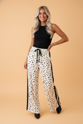 Leopard Side Stripe Loose Drawstring Pants