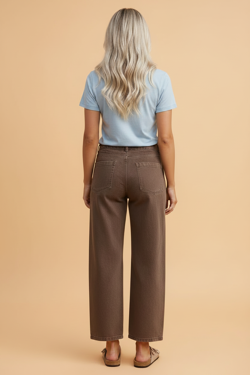 Solid Denim Patch Pocket Barrel Leg Jeans