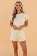 Stripe Relaxed Tee & Drawstring Shorts Set