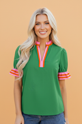 Stripe Frilled Collar Ruffle Short Sleeve Blouse