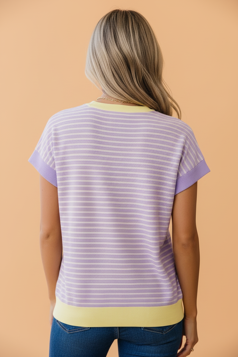 Stripe Colorblock Textured Short Sleeve T-Shirt