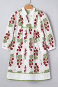 Floral Notched V-Neck 3/4 Sleeve Dress