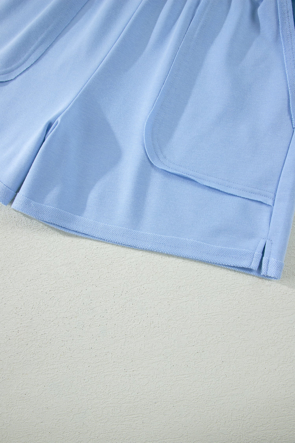 Solid Polo Tee & Elastic Waist Short Set