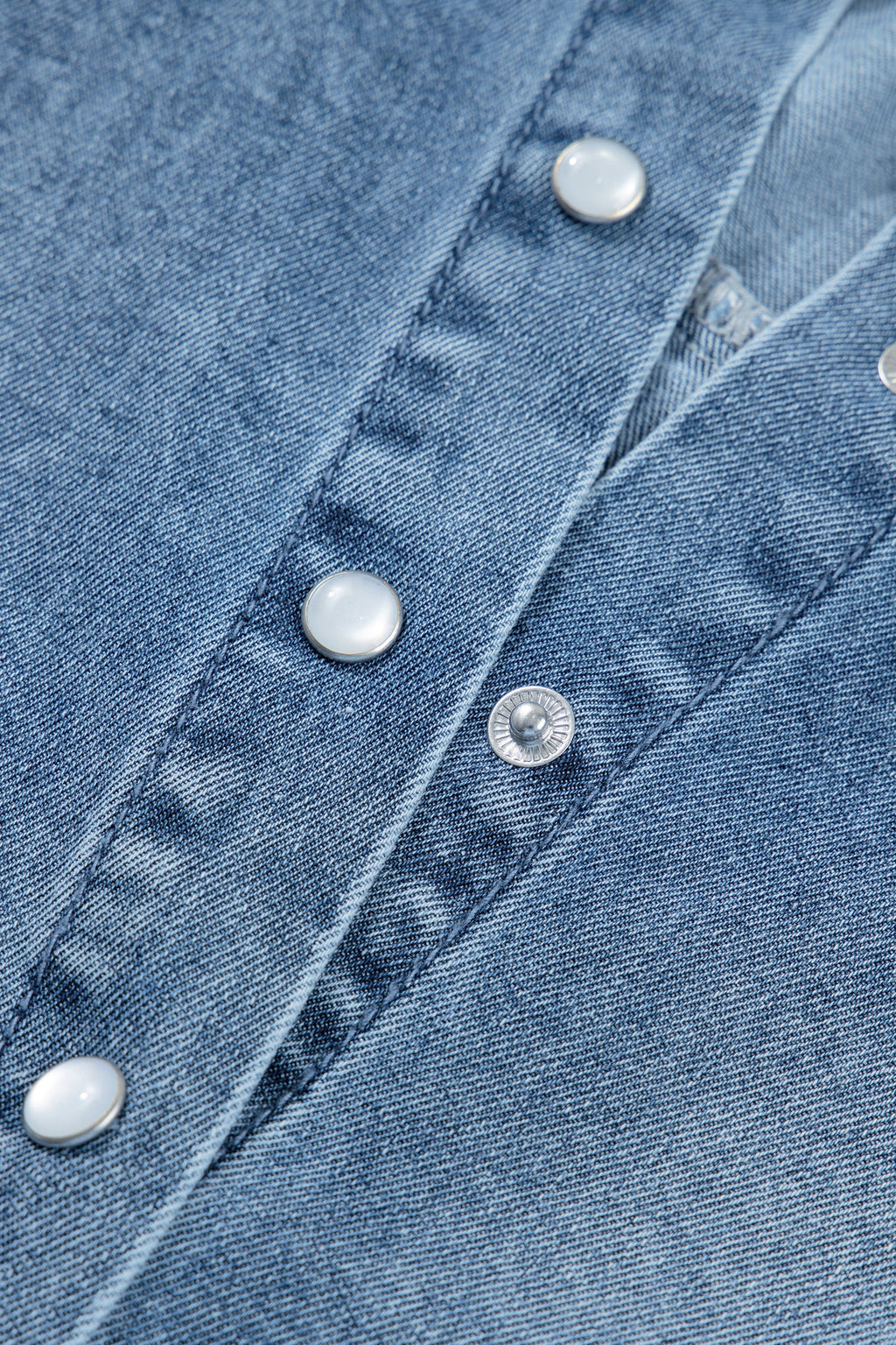 Denim Frilled Short Sleeve Snap Button Shirt