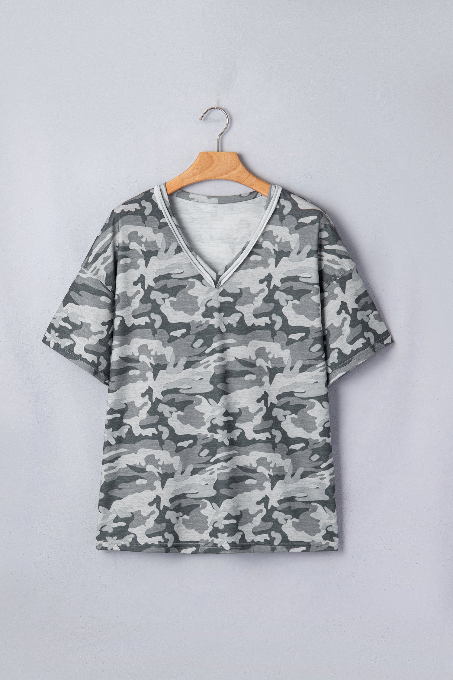 Retro Camo Raw Edge V-Neck Tee