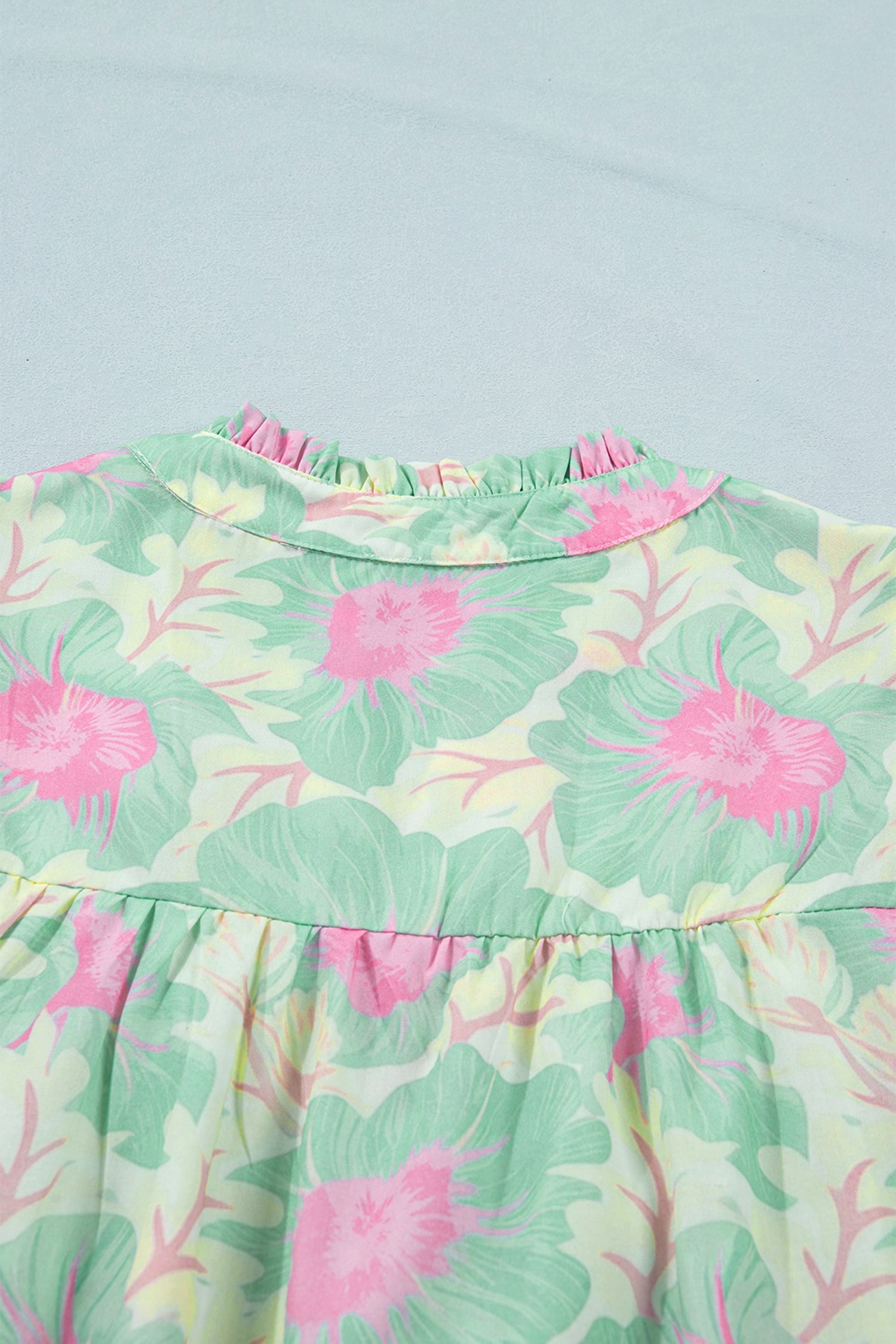 Floral Frilled V-Neck Bubble Sleeve Babydoll Blouse
