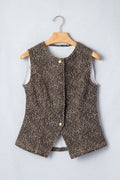 Leopard Denim Button Front Vest