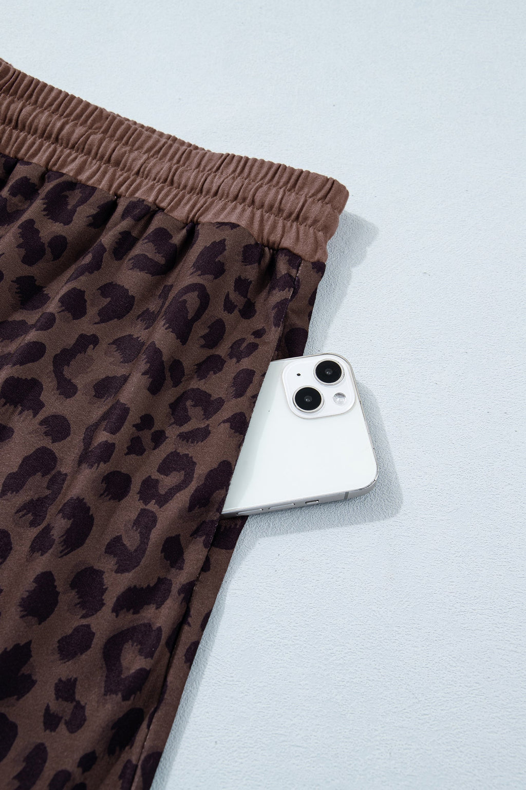 Plus Size Leopard Collared Top & Drawstring Shorts Set