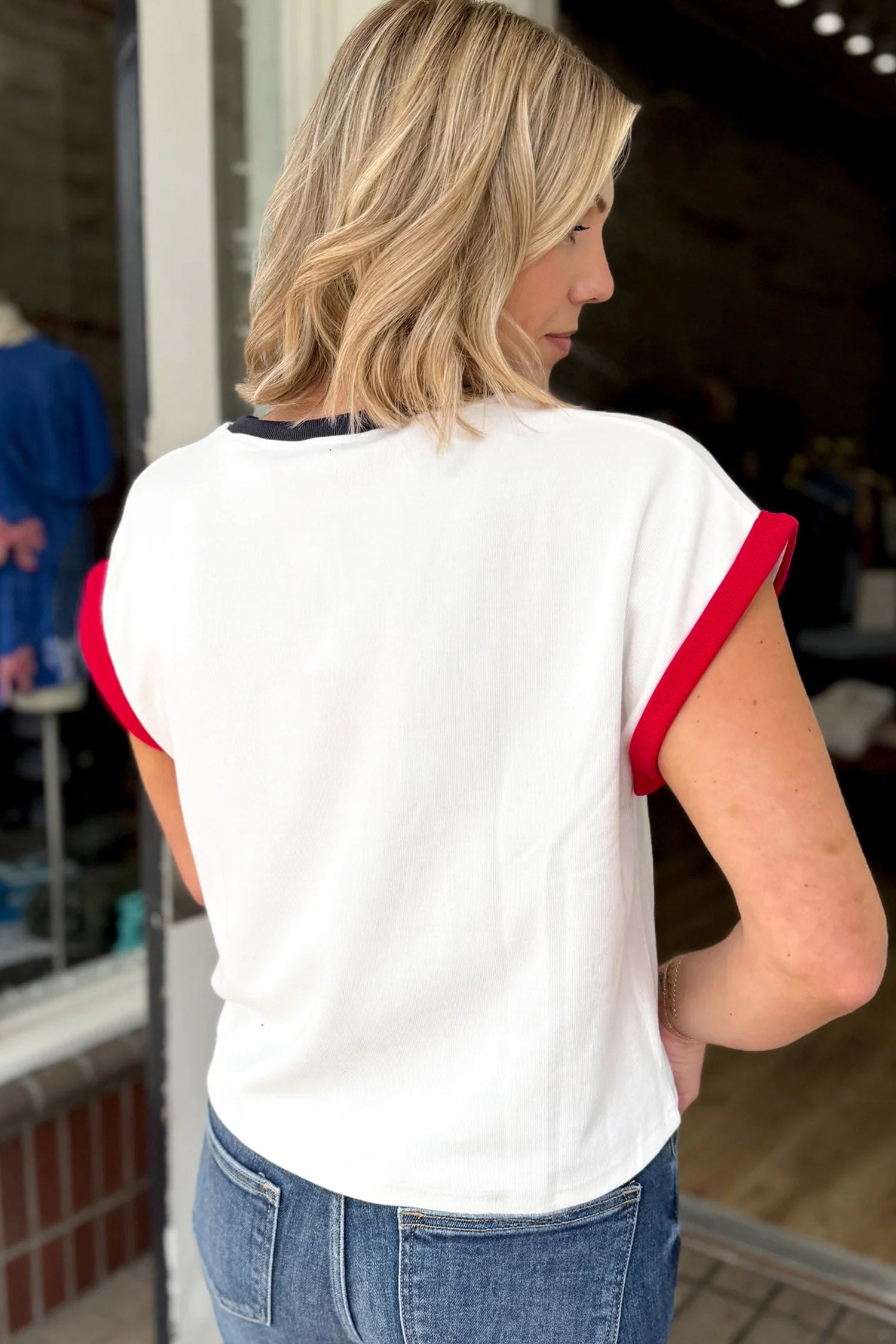 Sequin Star USA Patch Colorblock Trim T-Shirt