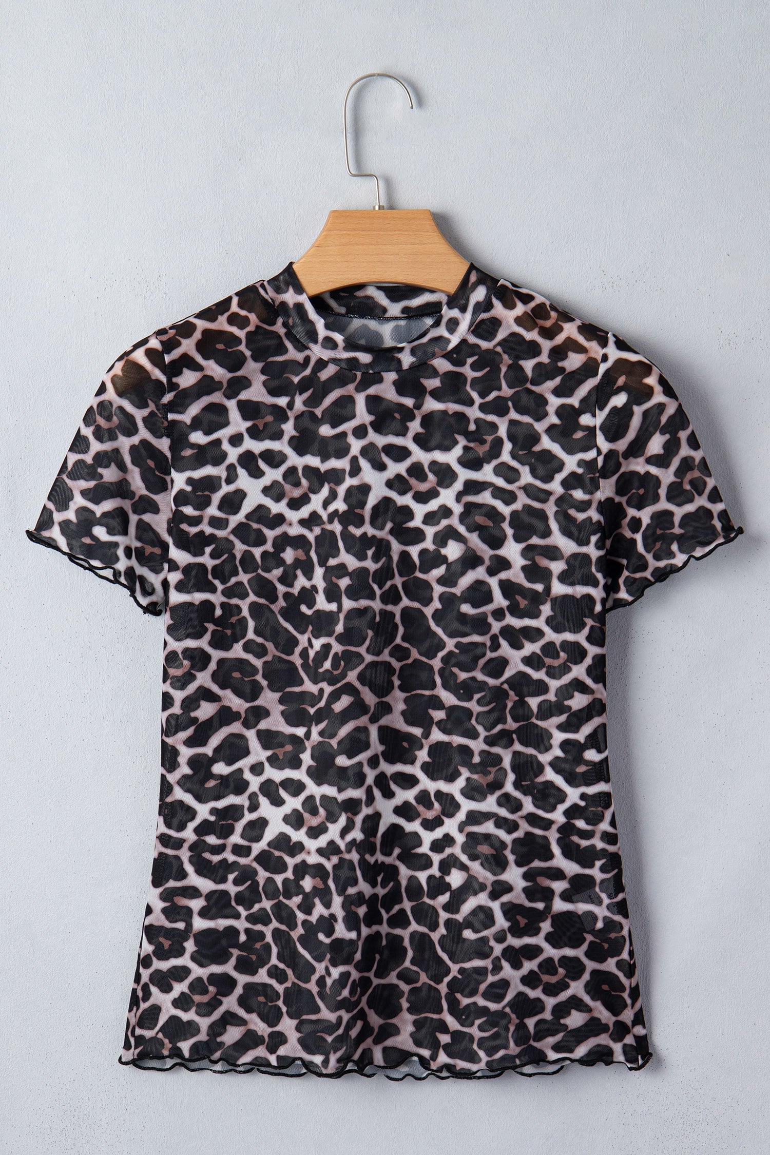 Leopard Sheer Mesh Short Sleeve Top