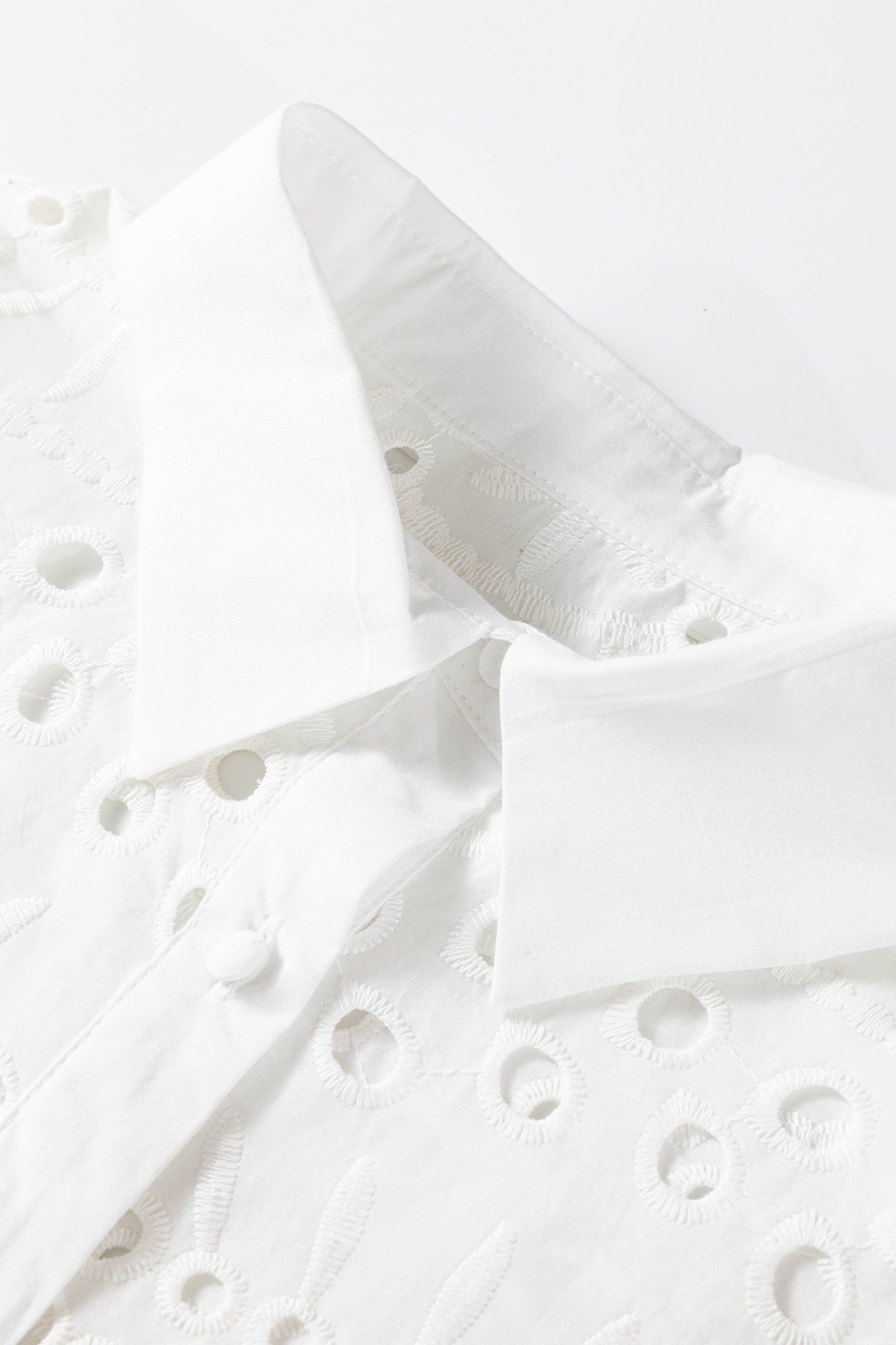 Eyelet Embroidered Puff Sleeve Cropped Shirt