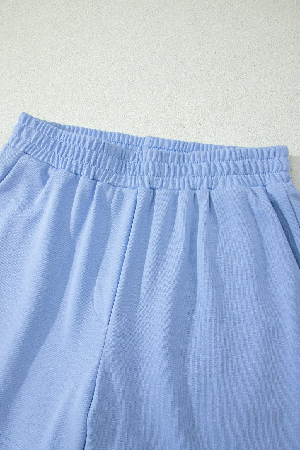 Solid Scalloped Ruffle Half Zip Top & Short Set