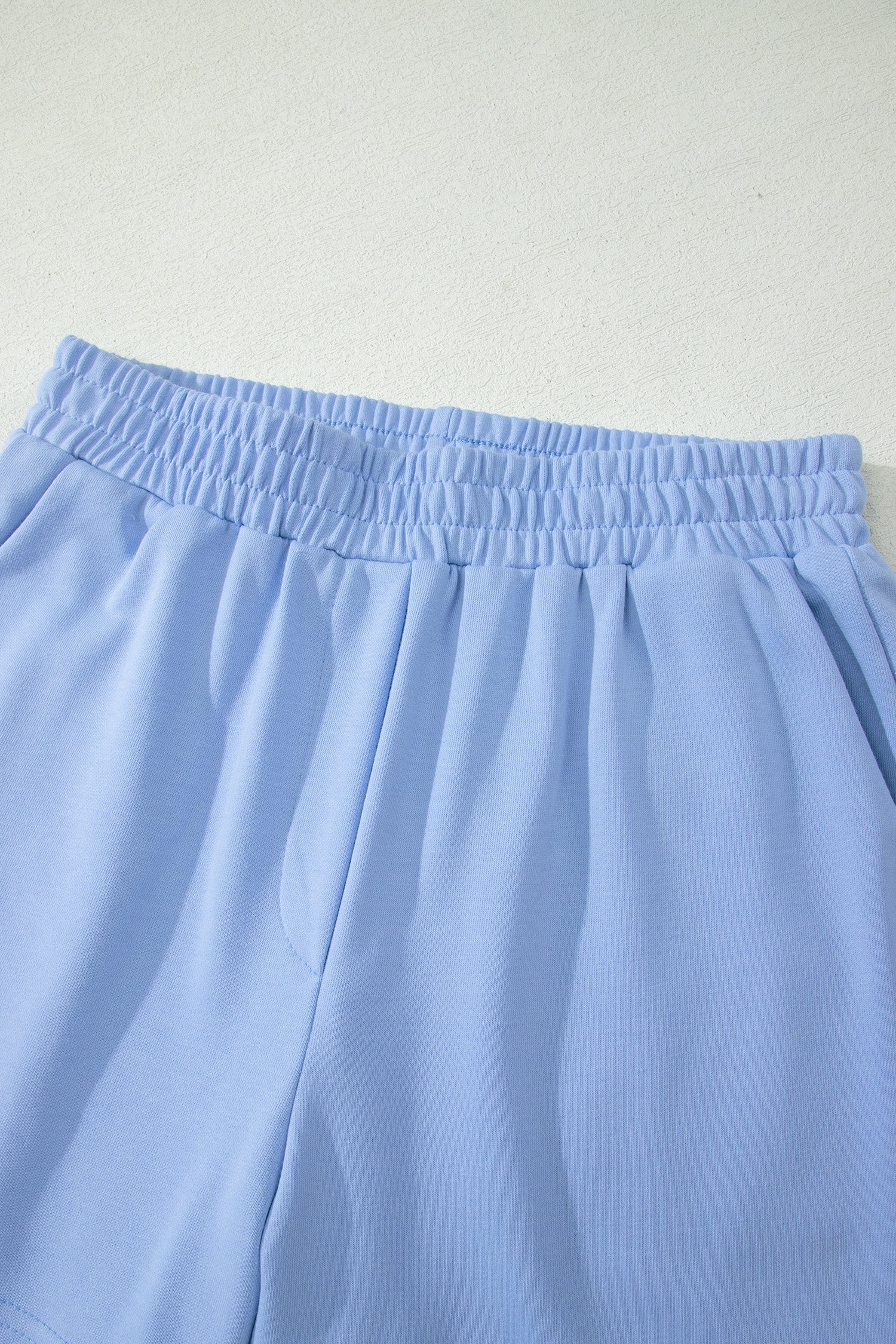 Solid Scalloped Ruffle Half Zip Top & Short Set