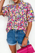 Flower Frilled Collar Puff Sleeve Blouse