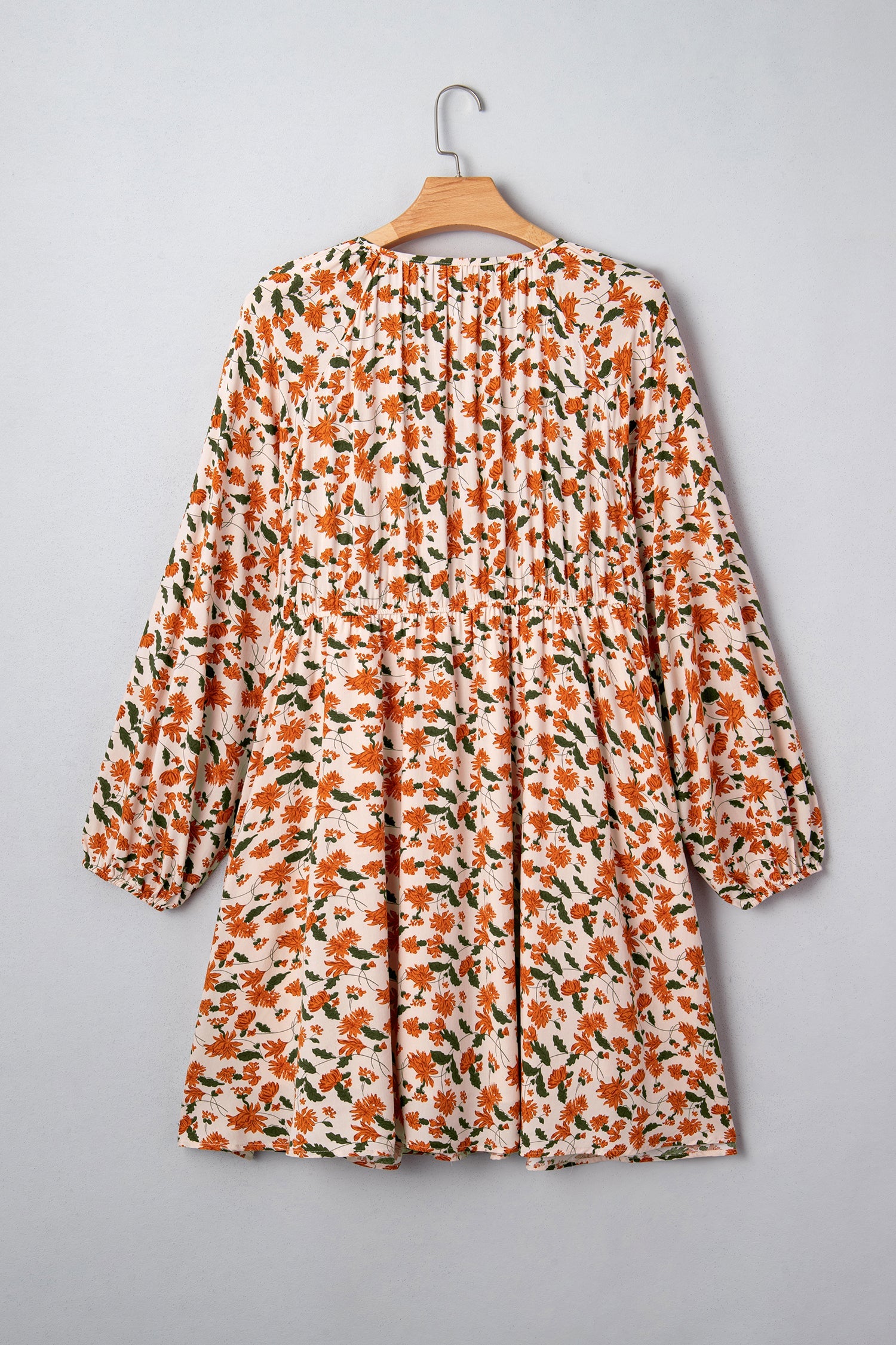 Plus Size Floral Long Sleeve V-Neck Babydoll Dress