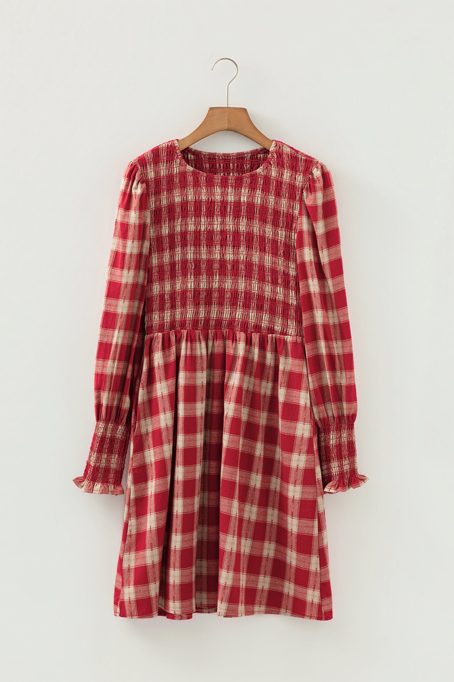 Gingham Plaid Smocked Puff Sleeve Mini Dress