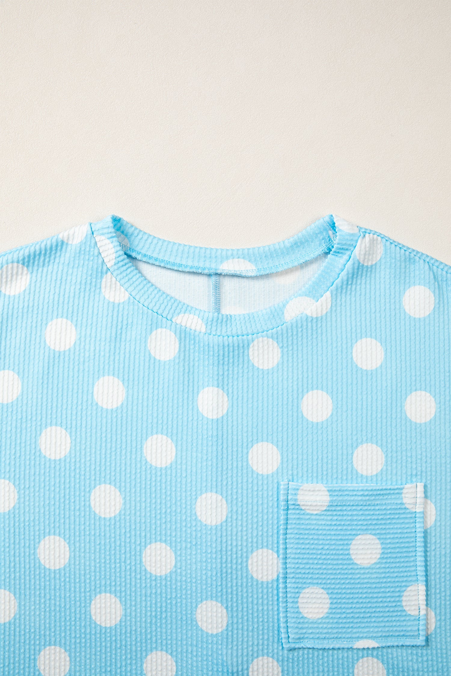 Polka Dot Patch Pocket Drop Shoulder Textured Top