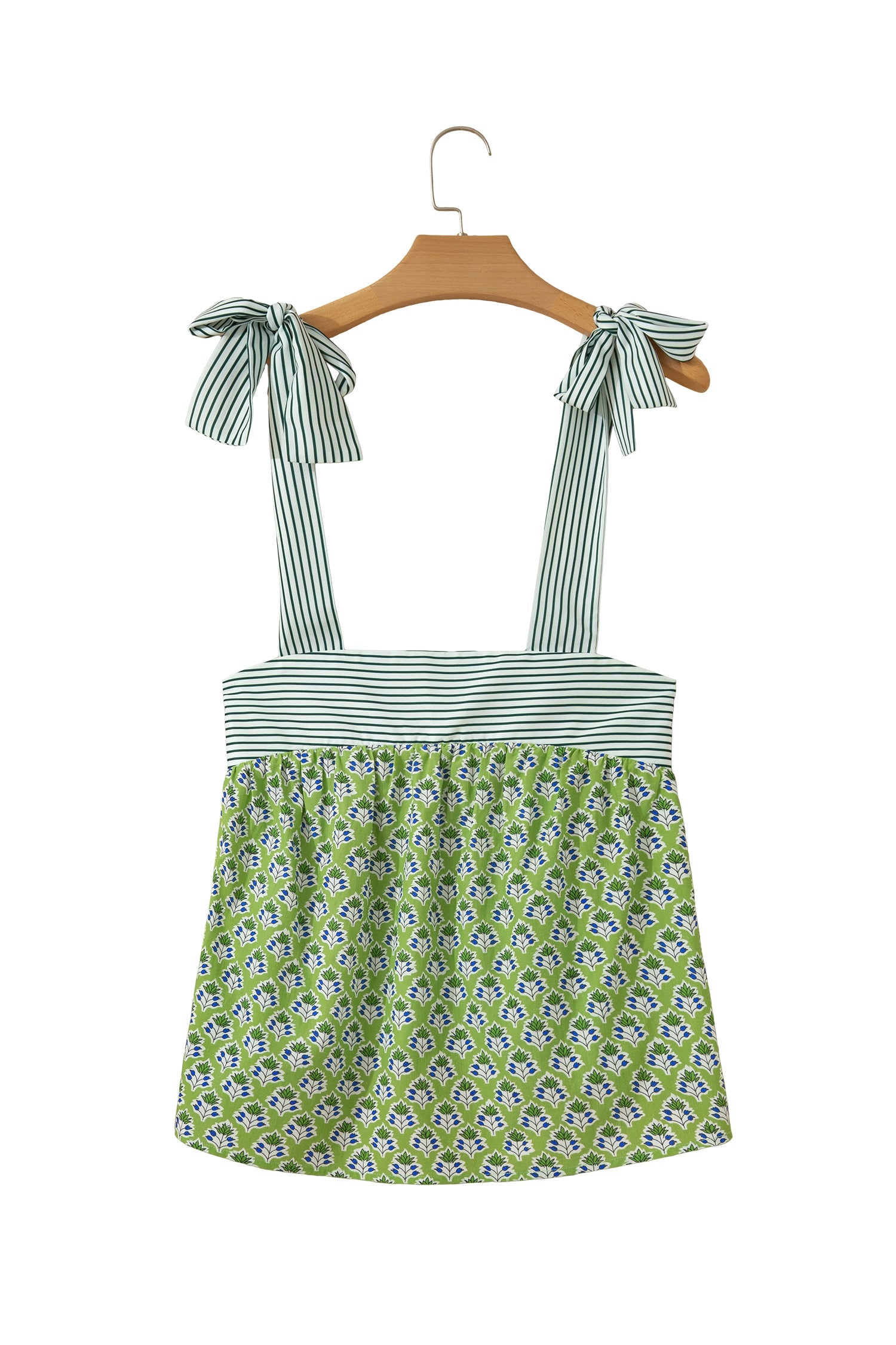Floral Stripe Tie Strap Babydoll Tank Top