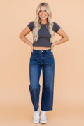Frayed Hem Cropped Straight Leg Jeans