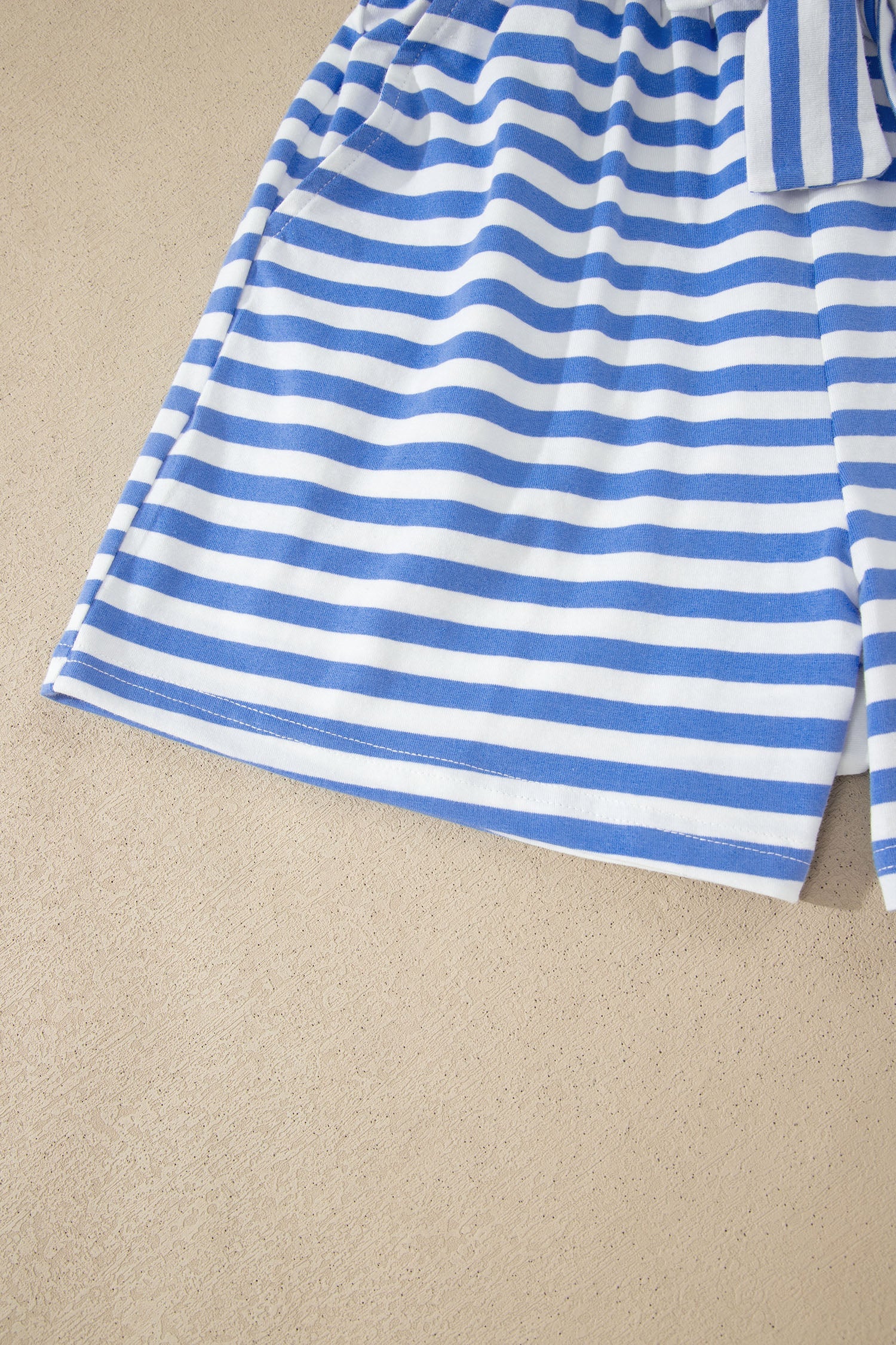 Stripe Crewneck Tee & Tie Waist Shorts Set