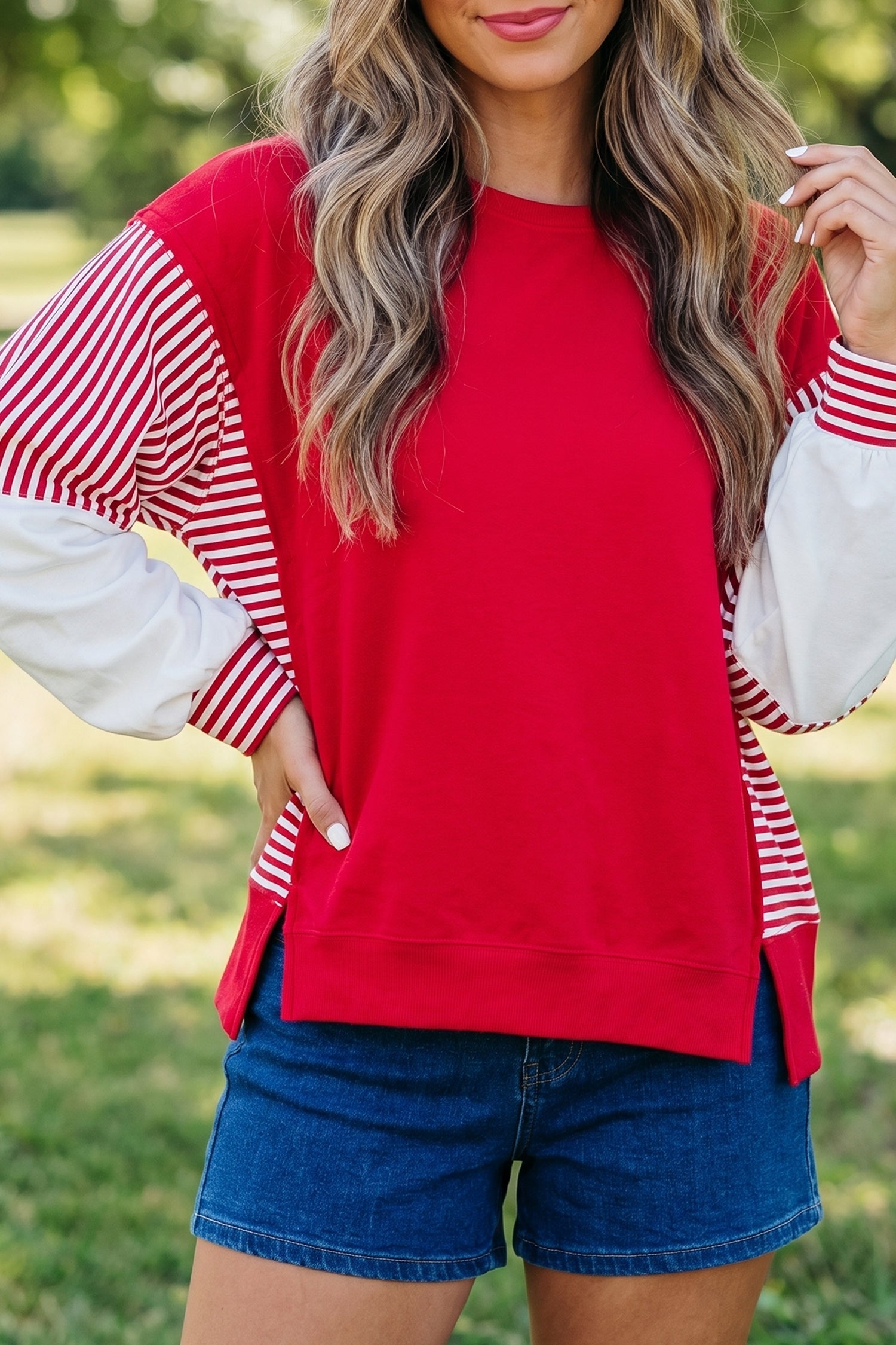 Stripe Leopard Patchwork Long Sleeve Sweatshirt