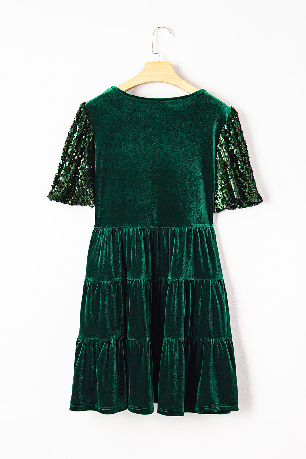 Velvet Sequin Puff Sleeve Tiered Mini Dress