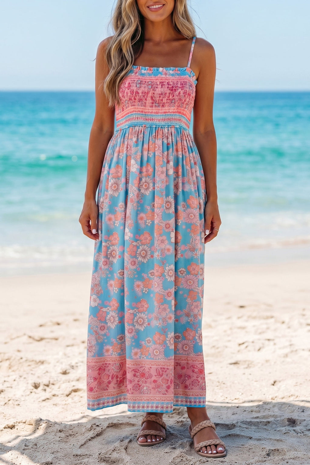 Boho Floral Spaghetti Strap Vacation Maxi Dress