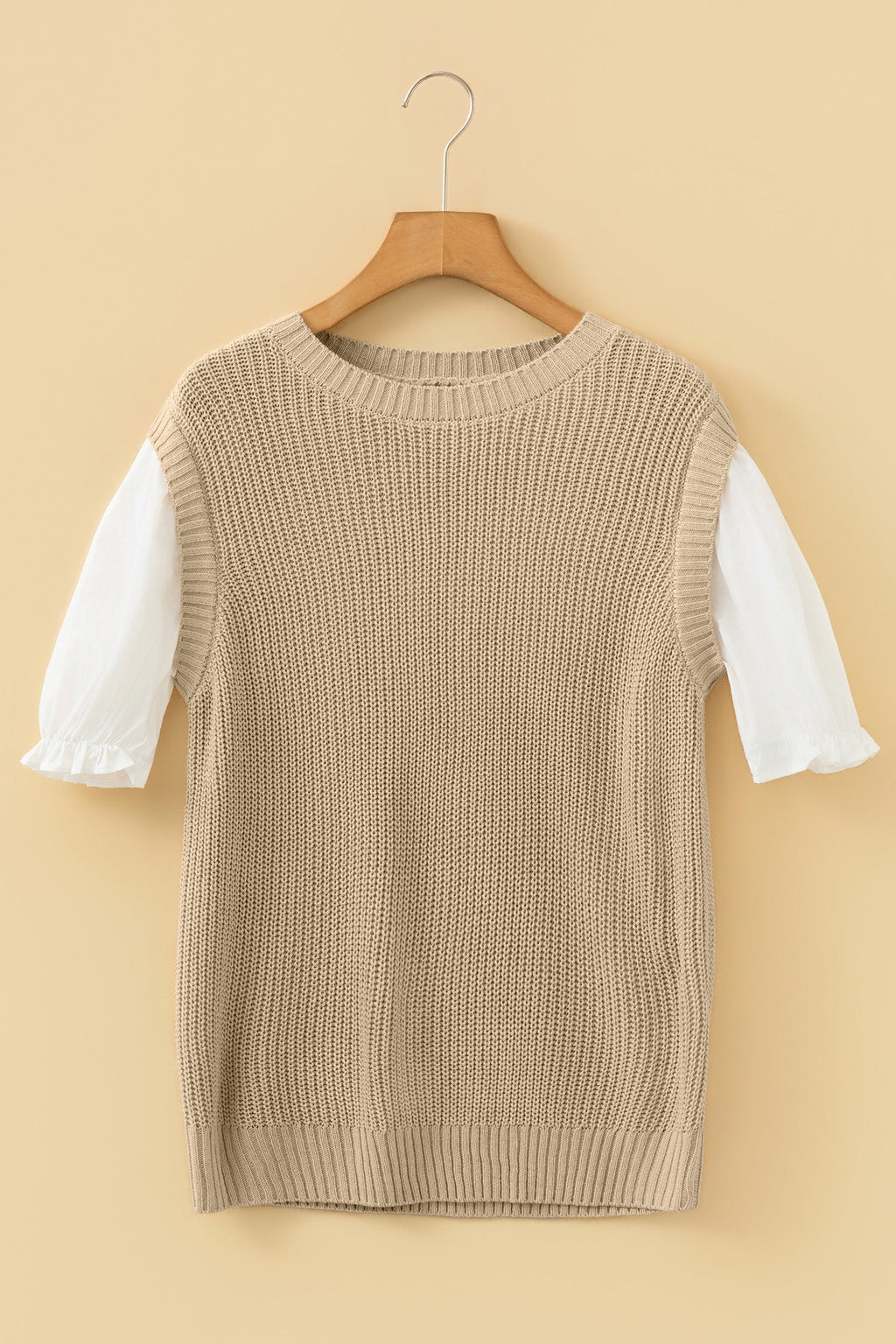 Colorblock Short Sleeve Patchwork Sweater Top